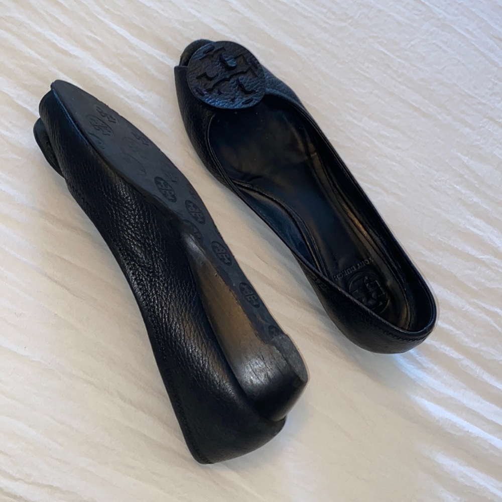 Tory Burch Black Leather Kitten Heel Wedge